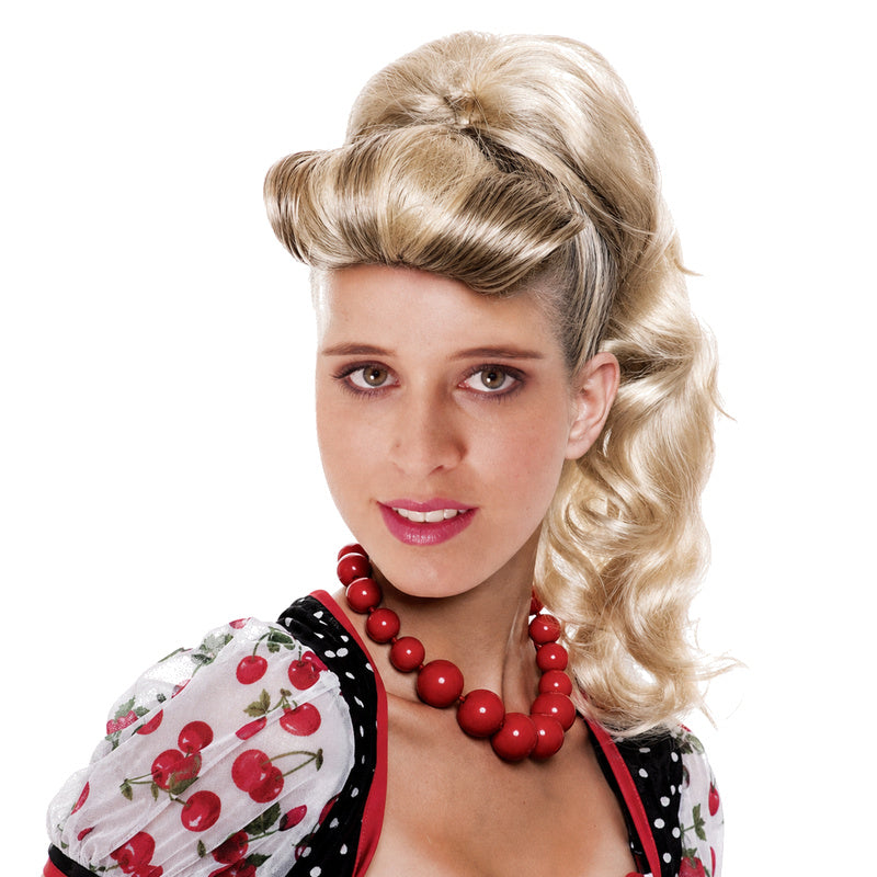 Blonde fashion wig shown on model