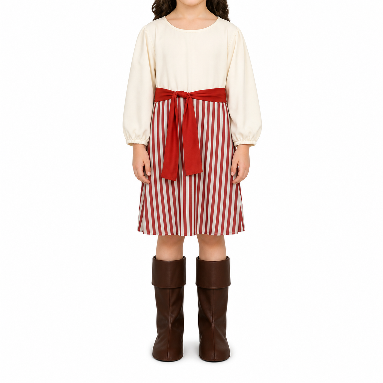 Kidsβ Pirate Lass Costume β Striped Dress, Sash and Boot Covers