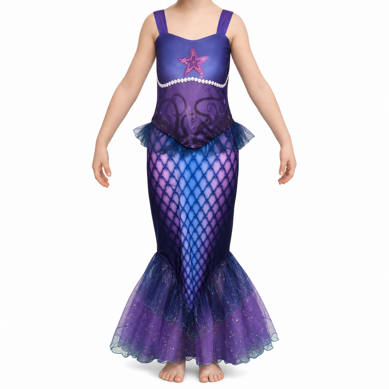 Kidsβ Purple Mermaid Costume β Starfish Scale Tail Dress