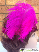 1920s FLAPPER HEADBAND Headpiece Feather Sequin Charleston Costume Gatsby Dance - Hot Pink - NuSea
