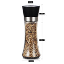 1x 180ml Glass Salt or Pepper Grinder 18cm - Adjustable Ceramic Core Tall Mill - NuSea