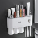 Wall Mounted No-Drill Toothbrush Holder with Toothpaste Squeezer & Storage Rack