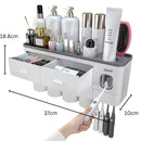 Wall Mounted No-Drill Toothbrush Holder with Toothpaste Squeezer & Storage Rack