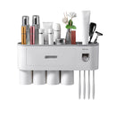 Wall Mounted No-Drill Toothbrush Holder with Toothpaste Squeezer & Storage Rack