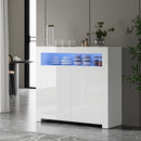 White High Gloss Buffet Sideboard with LED RGB Lights and 2 Doors