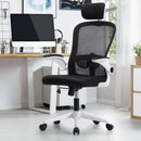 White and Black Mesh Office Chair with Fabric Seat