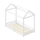 White Timber Single Size Kids Wooden House Bed Frame with Fence