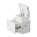 White Marble Effect Bedside Table with 2 Drawers and LED Nightstand
