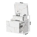 White Marble Effect Bedside Table with 2 Drawers and LED Nightstand