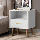 White Bedside Table with 1 Drawer and Open Shelf Nightstand