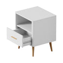 White Bedside Table with 1 Drawer and Open Shelf Nightstand