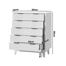 White 5 Drawer Tallboy Dresser with Stripe Design
