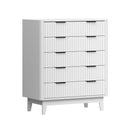 White 5 Drawer Tallboy Dresser with Stripe Design