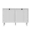 White 6 Drawer Lowboy Dresser with Stripe Design