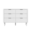 White 6 Drawer Lowboy Dresser with Stripe Design