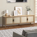 160cm Natural TV Cabinet Entertainment Unit Stand with Rattan Doors
