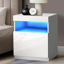 White Bedside Table LED Nightstand with Shelf