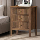 Walnut Bedside Table Nightstand with Three Drawers
