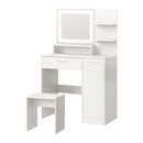 White Dressing Table and Stool Set with LED Light and Large Cabinet