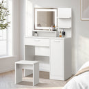 White Dressing Table and Stool Set with LED Light and Large Cabinet