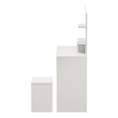 White Dressing Table and Stool Set with LED Light and Large Cabinet