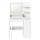 White Dressing Table and Stool Set with LED Light and Large Cabinet