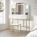 White and Gold Dressing Table and Stool Set with LED Mirror Vanity Desk