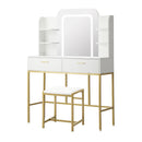 White and Gold Dressing Table and Stool Set with LED Mirror Vanity Desk