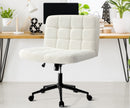 White Wide Seat Boucle Office Chair with Wheels