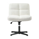White Wide Seat Boucle Armless Office Chair without Wheels