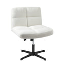 White Wide Seat Boucle Armless Office Chair without Wheels