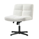 White Wide Seat Boucle Armless Office Chair without Wheels