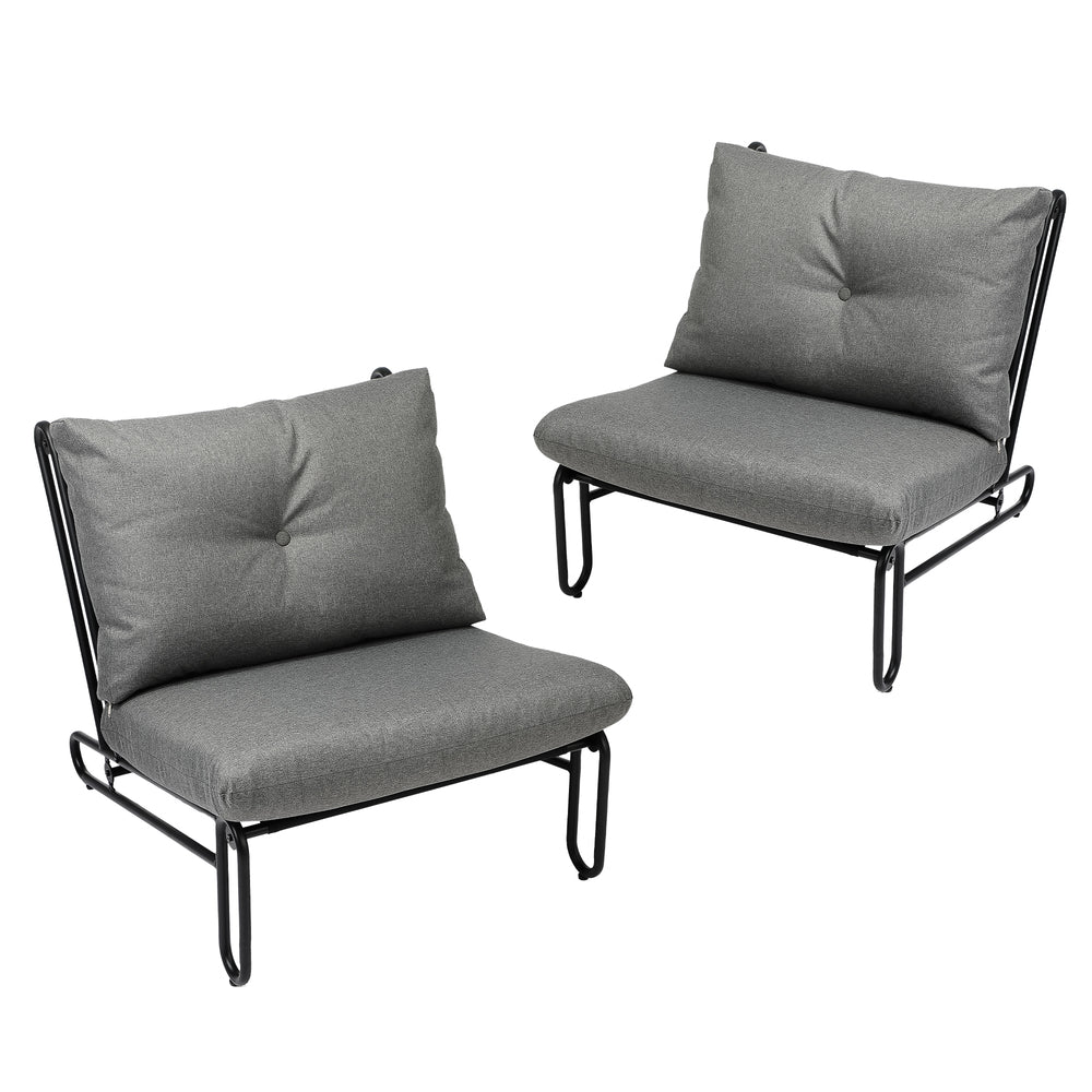 Set of 2 Grey Outdoor Patio Lounge Chairs with Cushions