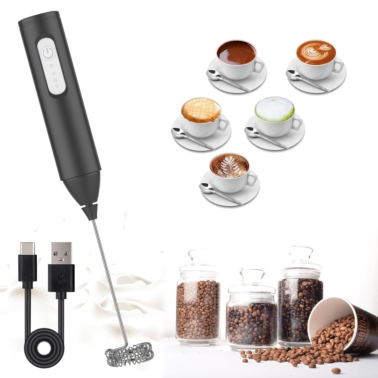 USB Rechargeable Foam Maker Coffee Whisk Mixer