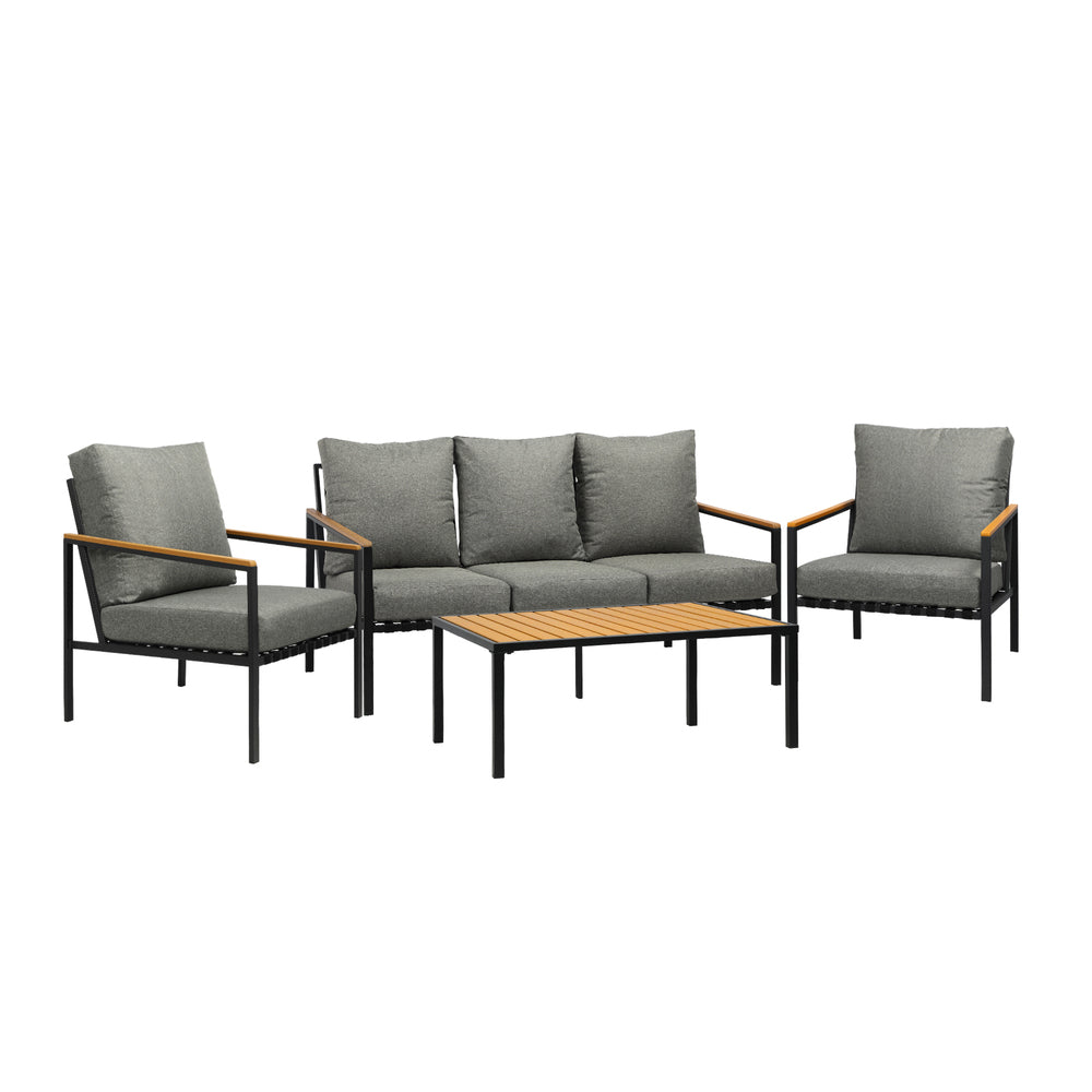Black Outdoor Patio Set with Table and Cushioned Chairs