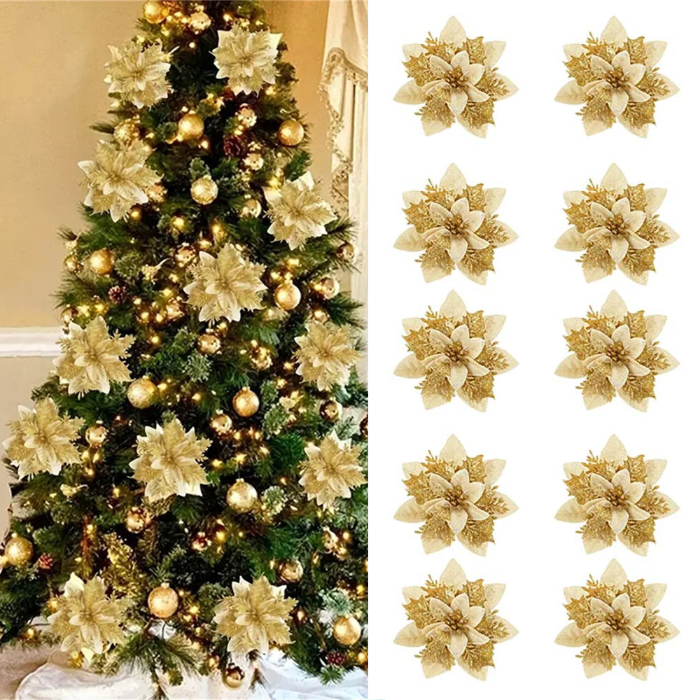 Christmas Glitter Artifical Flower Ornaments