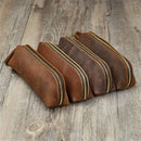 Vintage Leather Pencil Bag Zipper Pencil Pouch