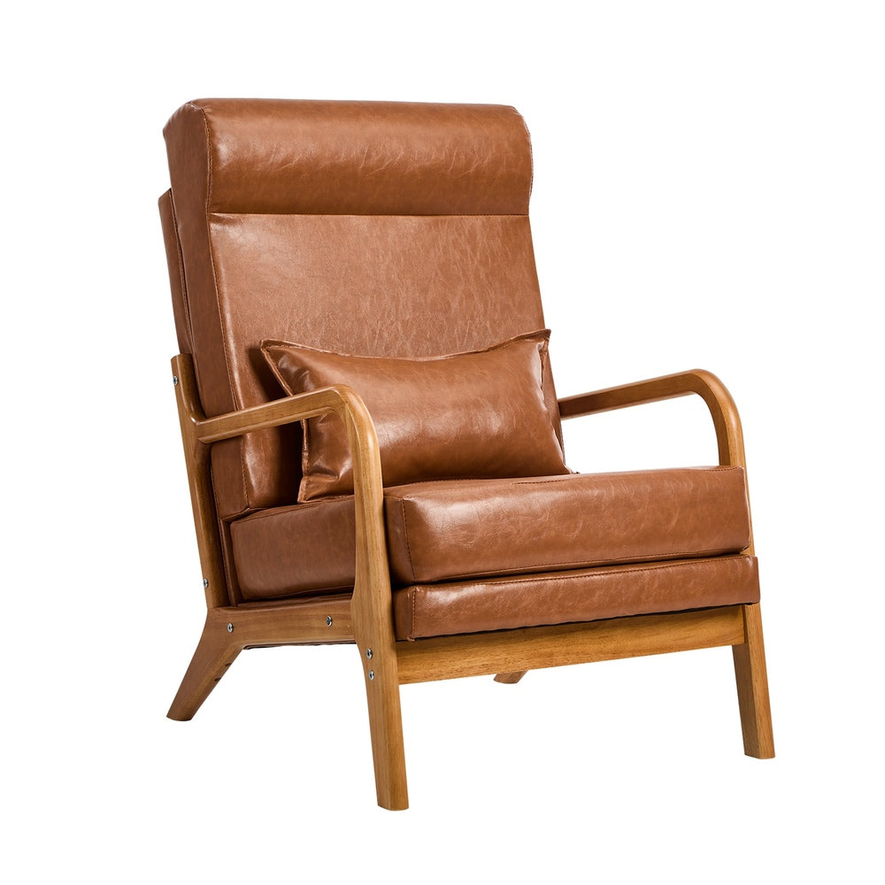 PU Leather Armchair Lounge Chair with Lumbar Pillow Brown