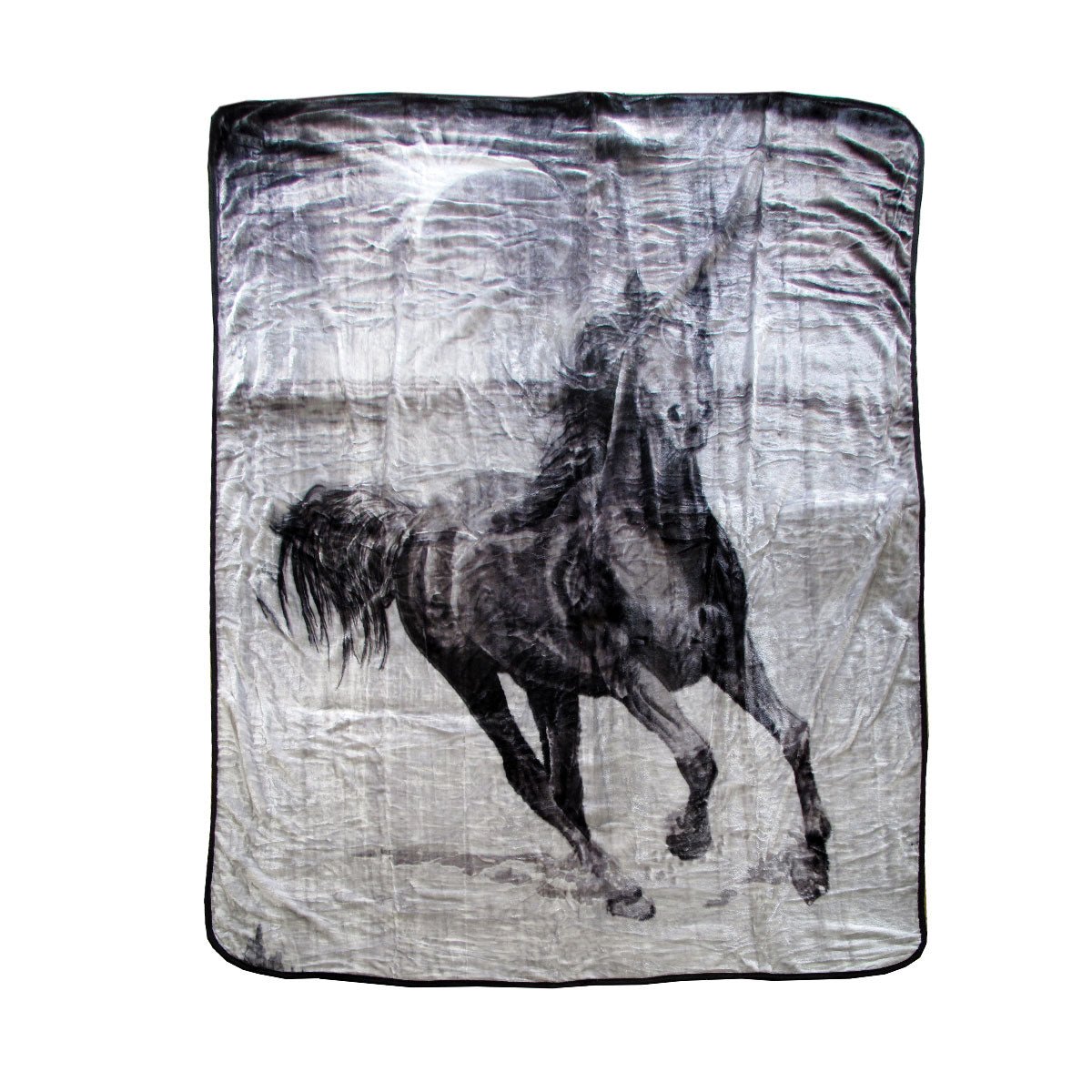 375gsm 1 Ply 3D Print Faux Mink Blanket Queen 200x240 cm Galloping Horse - NuSea
