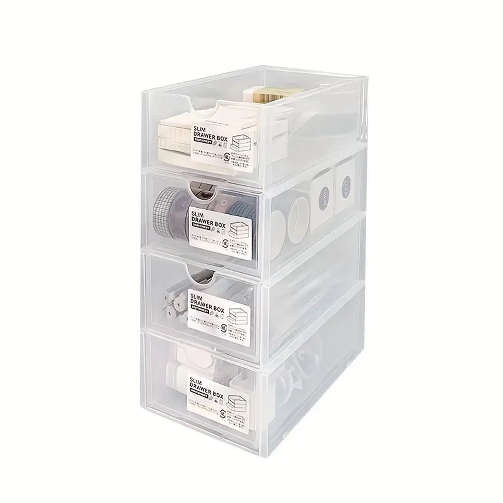 4 Pcs Set Stackable Desktop storage Box Drawer Transparent Plastic Stationery Cosmetic Organizer Box(Clear) - NuSea
