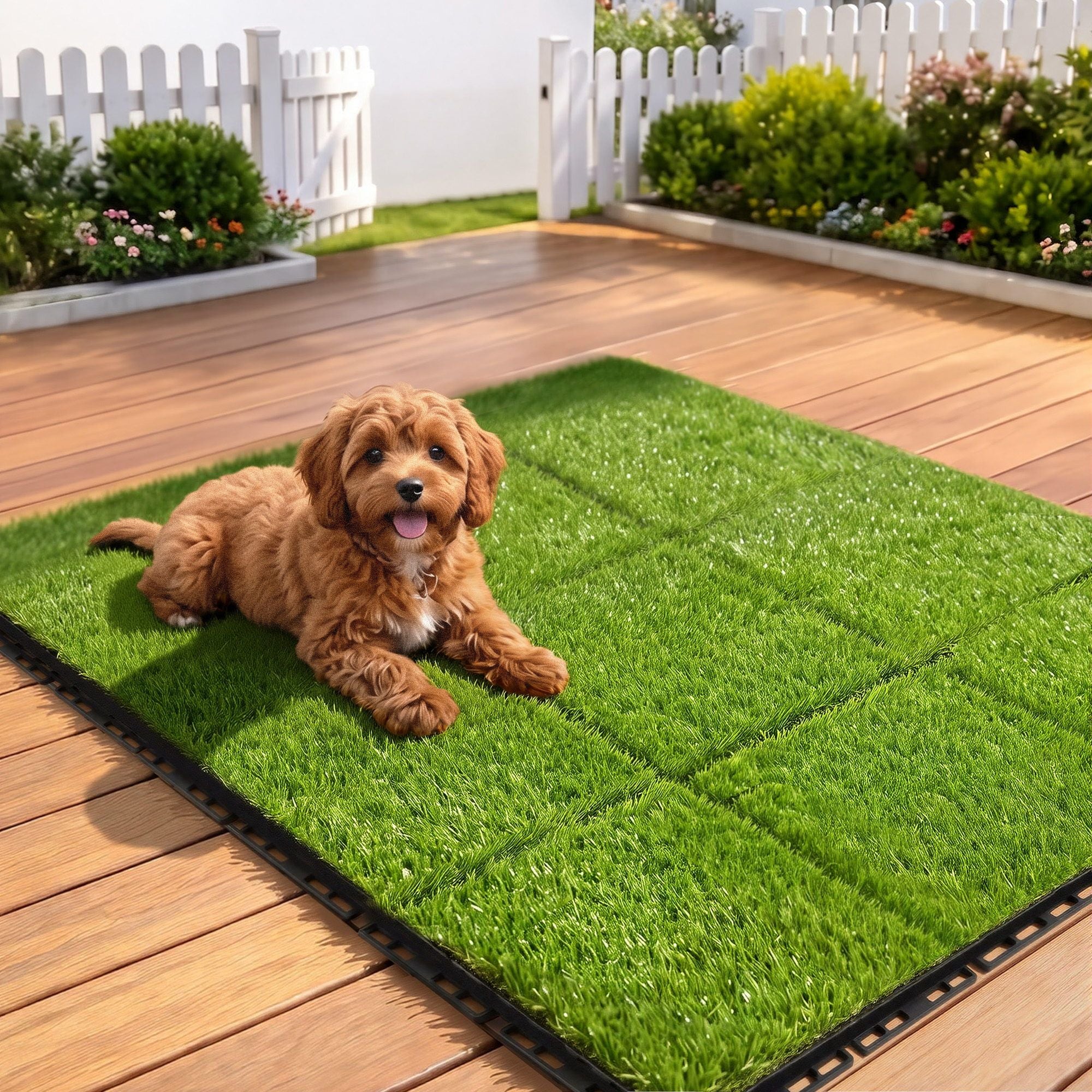 Prime Turf Artificial Grass Turf Tiles Interlocking Fake Grass Mat for Balcony Pet 9 Pack