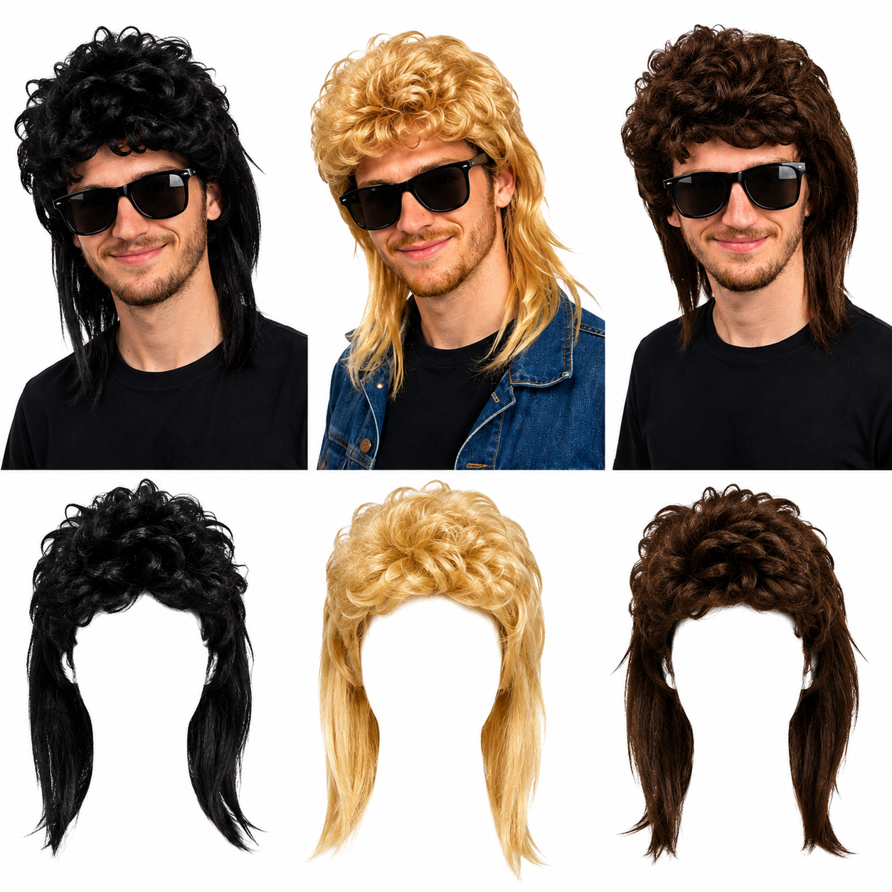 Men’s Retro Mullet Party Wig – Assorted Colours