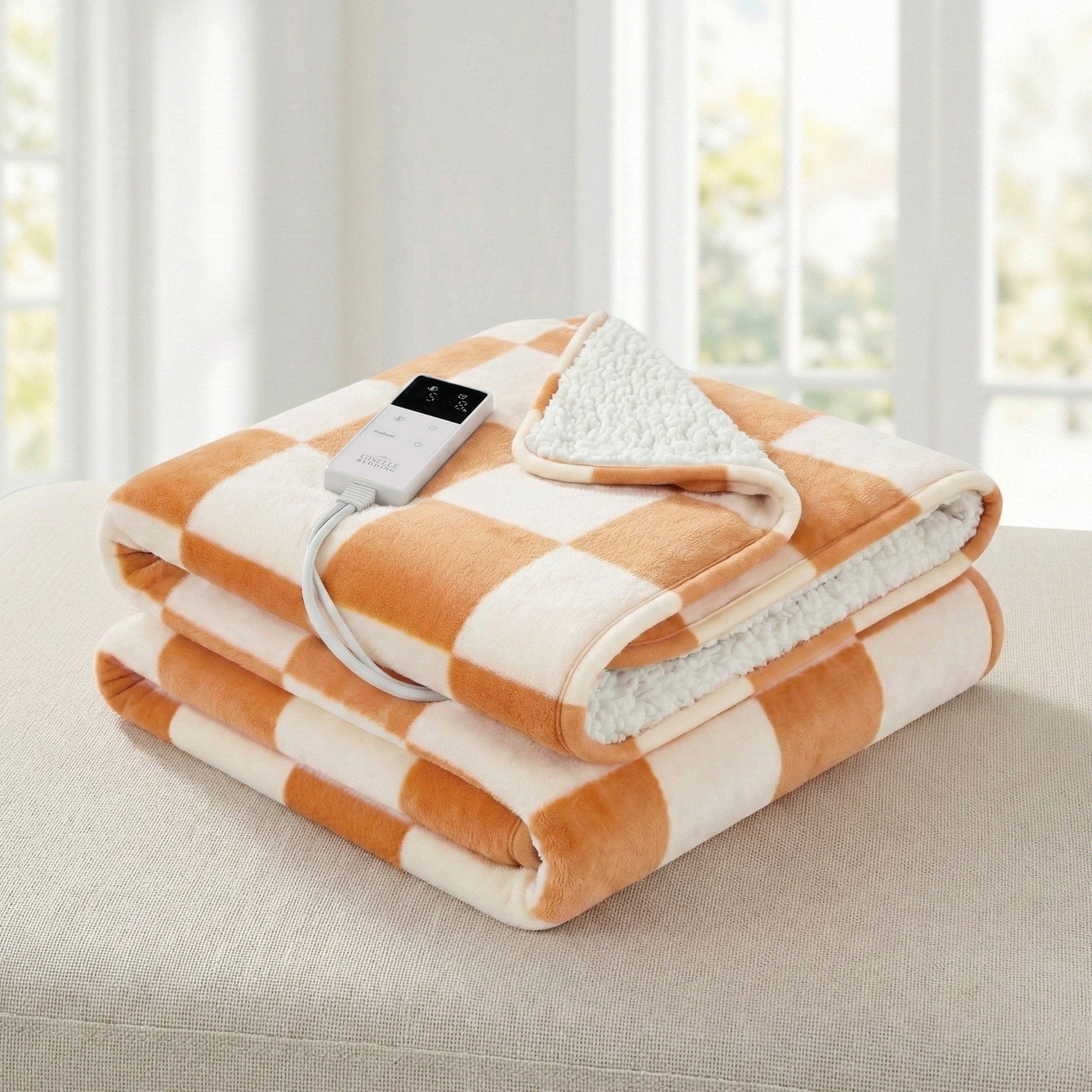 Giselle Electric Throw Rug Dual Side Fleece Flannel Heated Blanket Yellow