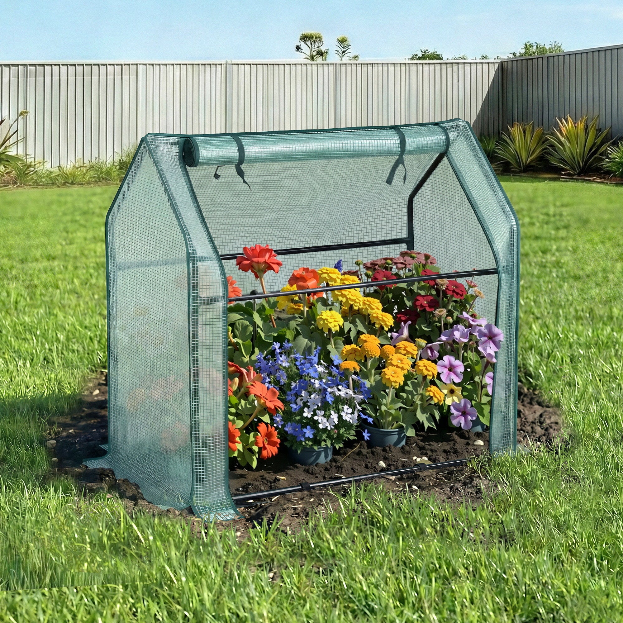 Green Fingers Mini Greenhouse 91x46x84cm Steel Frame PE Cover Outdoor Shelter