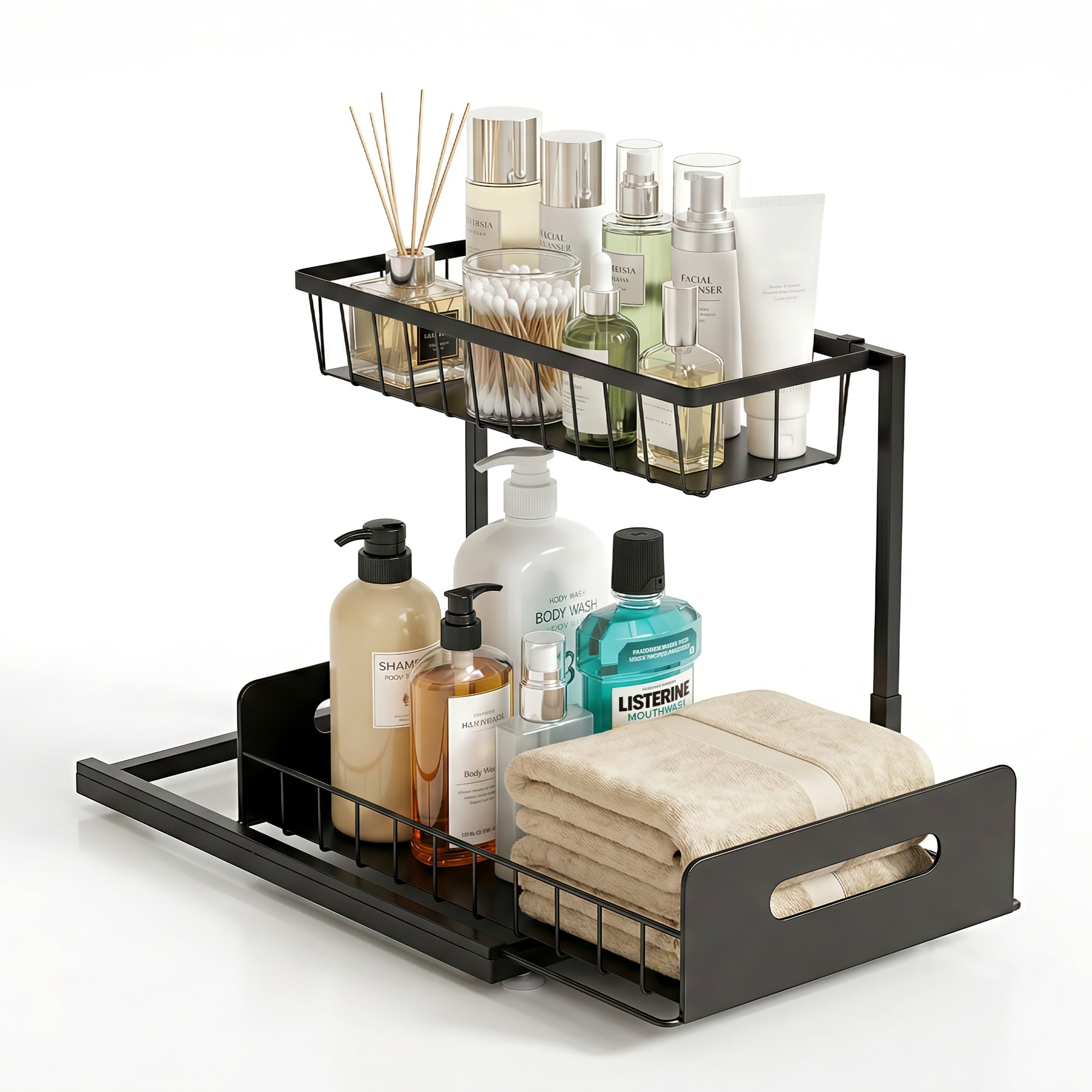 Artiss Under Sink Organizer Storage L Shape 1 Pull Out Drawers Kitchen Cabinet Shelf