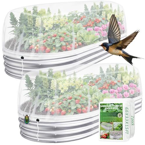 190*100*45cm(L*W*H) 2 Pack Garden Netting for Raised Beds, Ultra Fine Mesh Bird Netting Raised Garden Bed Cover, Plant Covers Pest Barrier Screen with Drawstring for Vegetables Fruits Flowers Protection - White