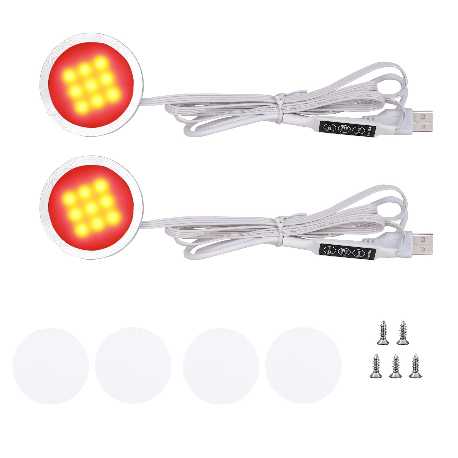 RGB Single LED Kitchen Under Cabinet Puck Light,Color Changing LED Under Cabinet Lights Kit,Aluminum Slim Multi Color Wired Display Cupboard Light for Kitchen 2 PCS