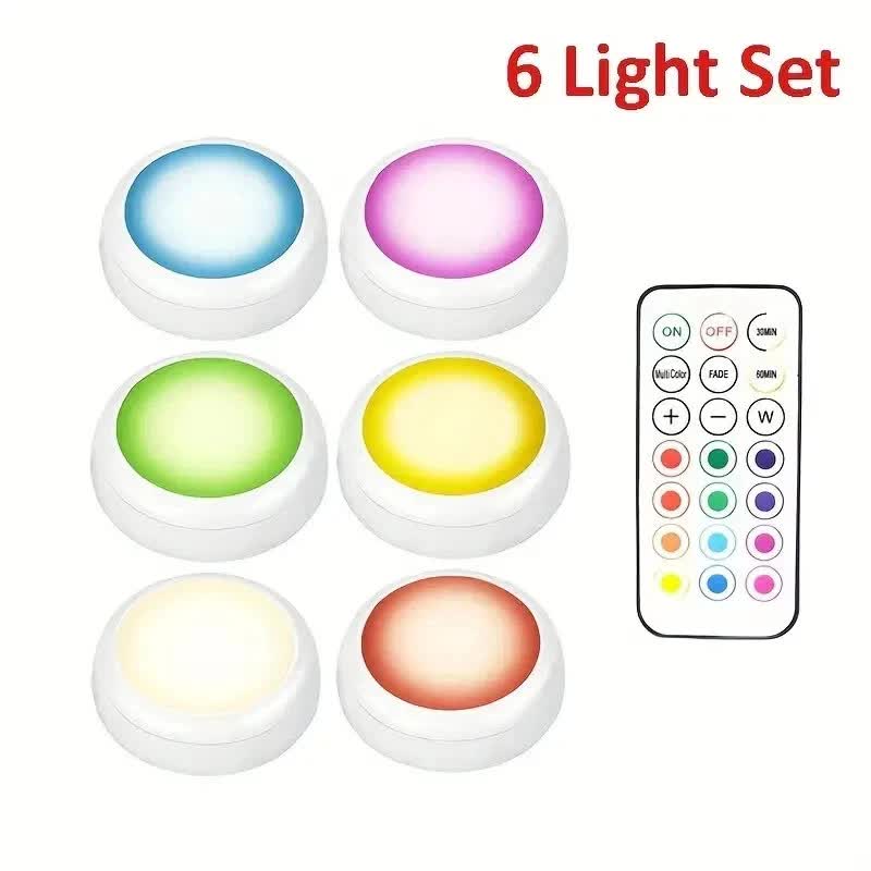 6 Pack RGBW LED Cabinet Lights, Remote Control, Battery Powered