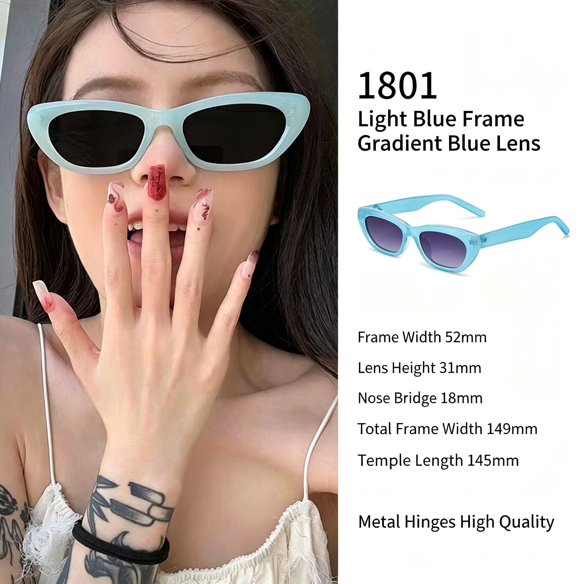 Cool Ombre Blue Frame Gradient Blue Lens Cat Eye Sunglasses UV400, Refreshing Beach Vacation Look, Recommended Christmas Holiday Gift