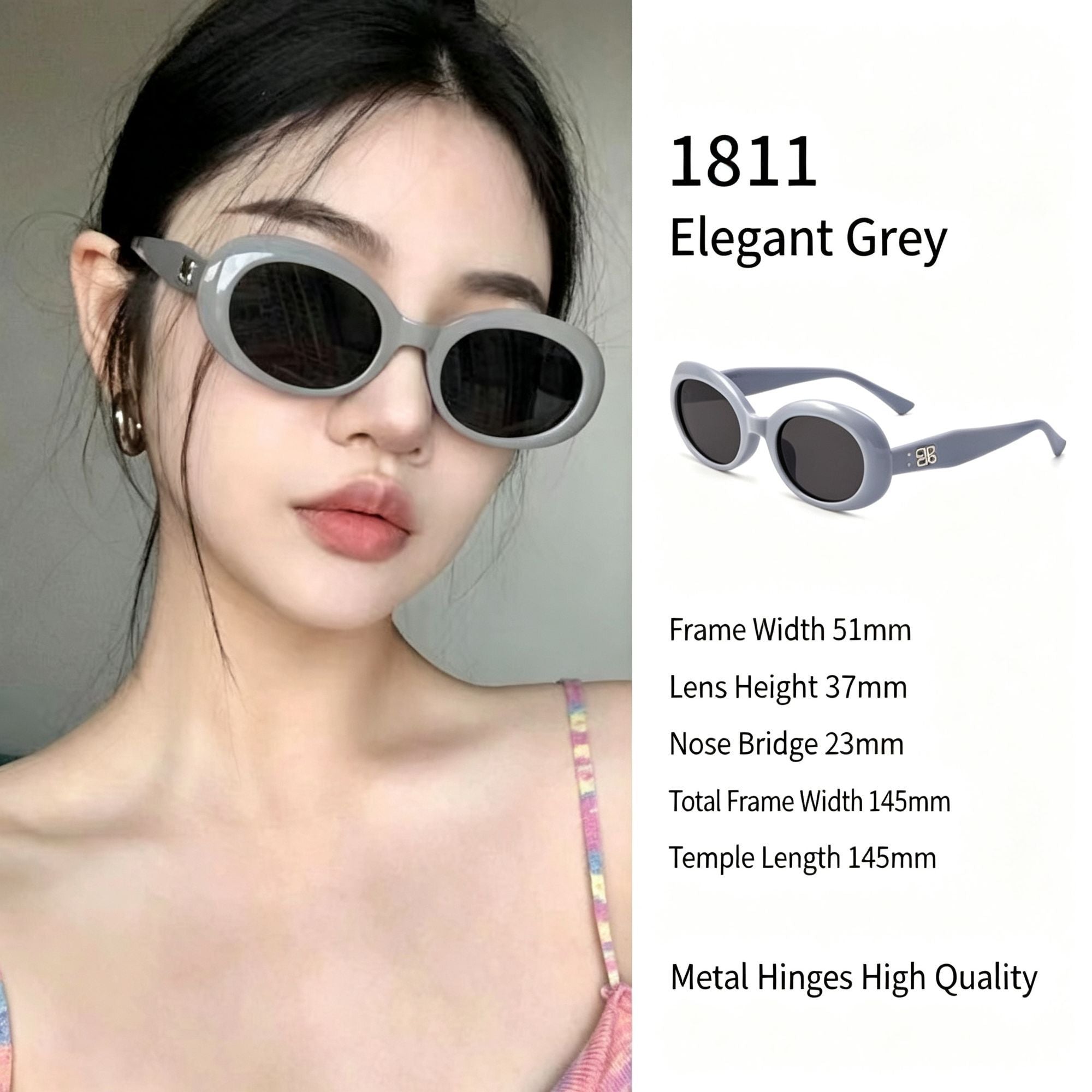 Refined Tempered Grey Cat Eye Sunglasses UV400, Minimalist Understated Elegance Daily Wear, Suitable for Christmas Gifting